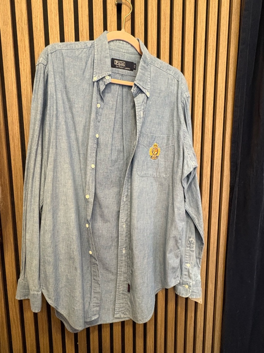 Ralph Lauren Light Blue Chambray Button-Down Shirt with Crest